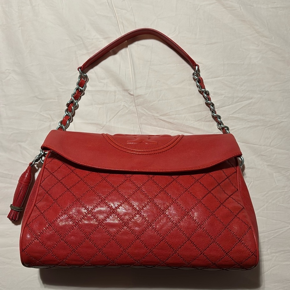 Brand new with tags Tory Burch , Fleming, distressed, leather fold over hobo